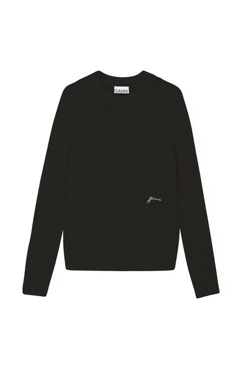 Shop Ganni Brushed Alpaca O-neck Sweater In Black