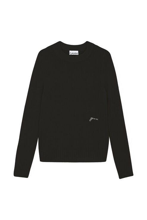 Shop Ganni Brushed Alpaca O-neck Sweater In Black