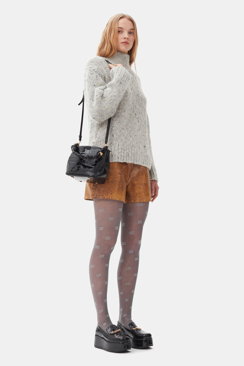 Black Croco GANNI Bou Bucket Bag | GANNI US
