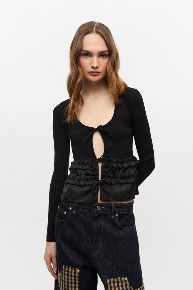 Melange Knit Cardigan, Black