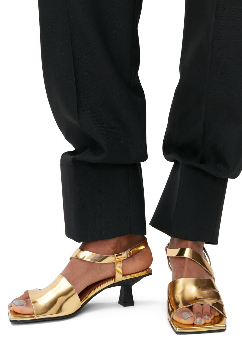Kitten Heel Strappy Sandals, Leather, in colour Gold - 4 - GANNI