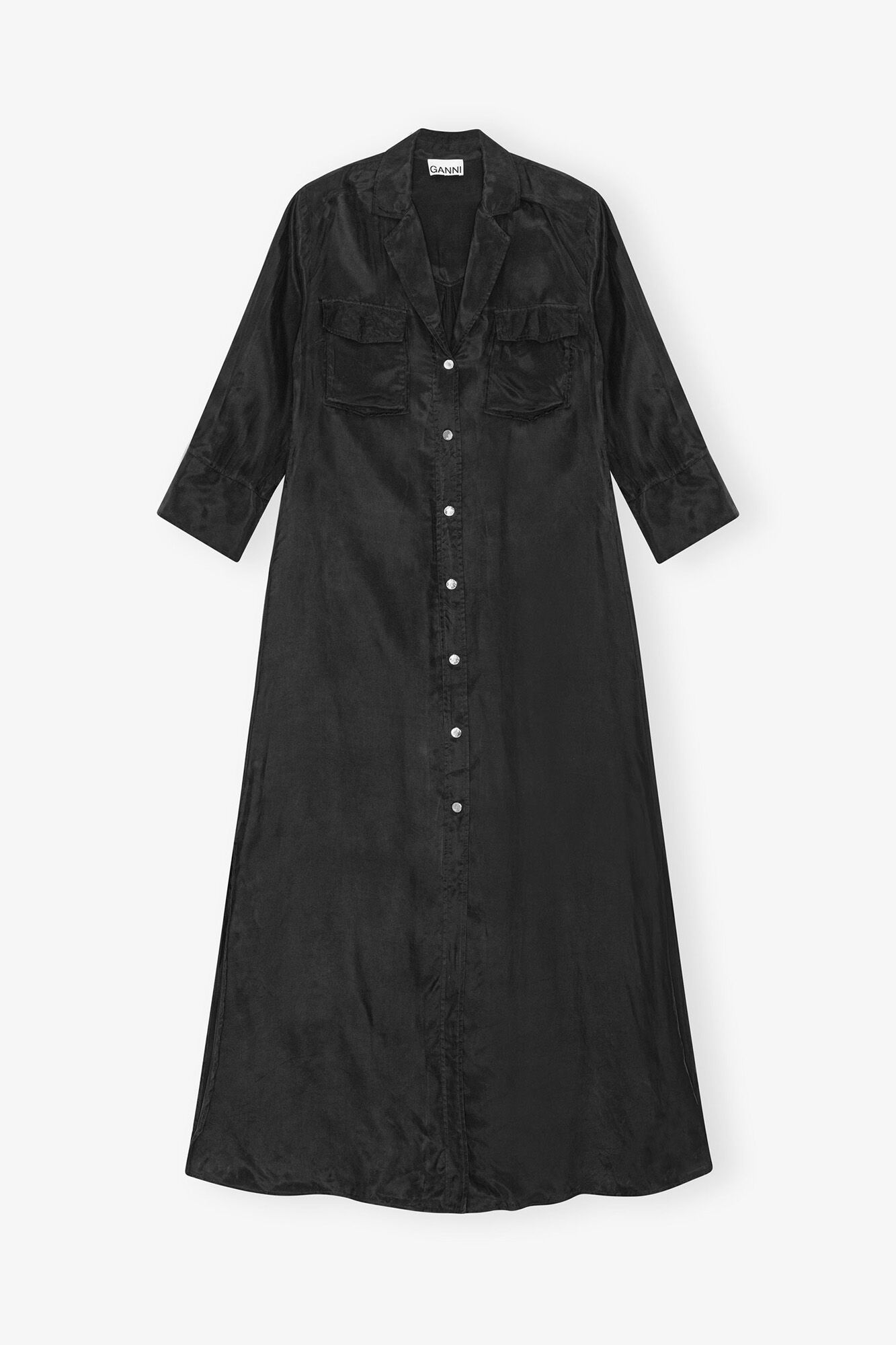 Sort maxikjole i glat cupro, Cupro, in colour Black - 1 - GANNI