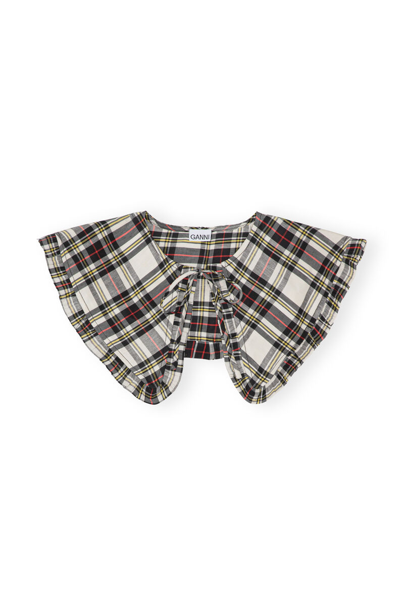 Checkered Frill Krave , Linen, in colour Check Egret - 1 - GANNI