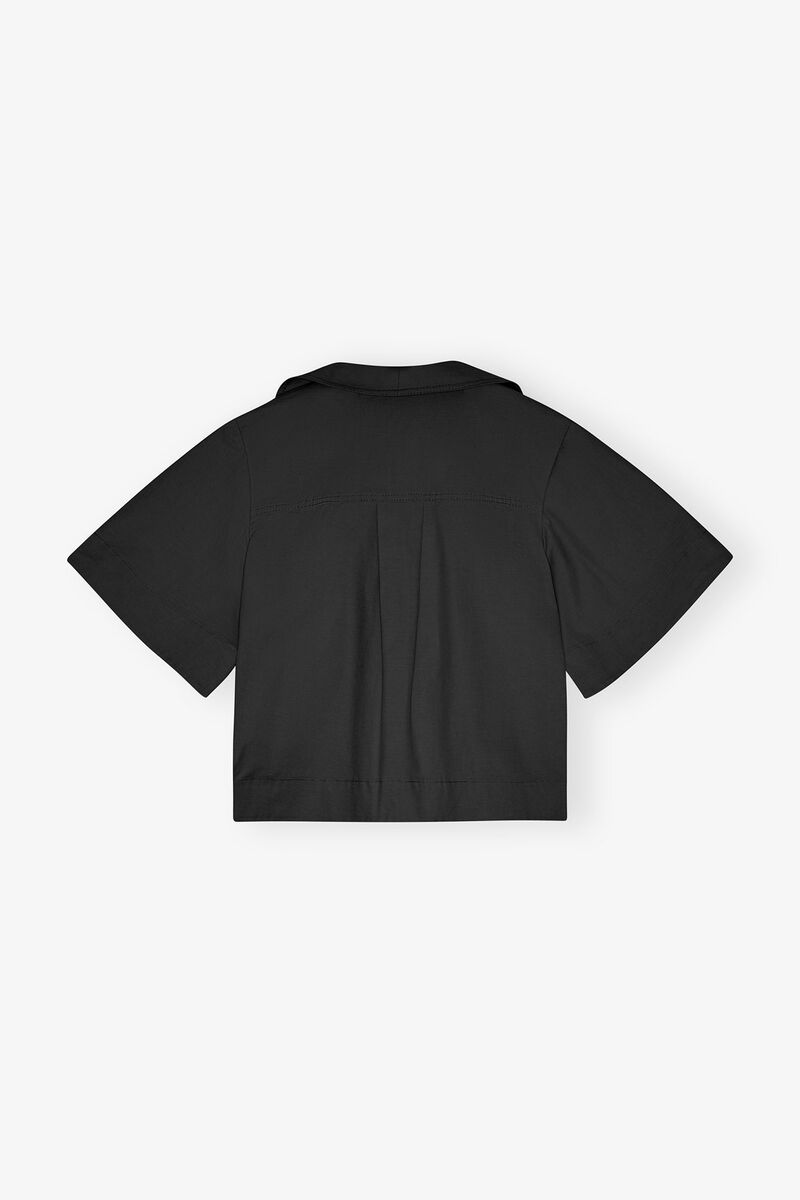 Blouse en coton extensible noire, Elastane, in colour Black - 4 - GANNI