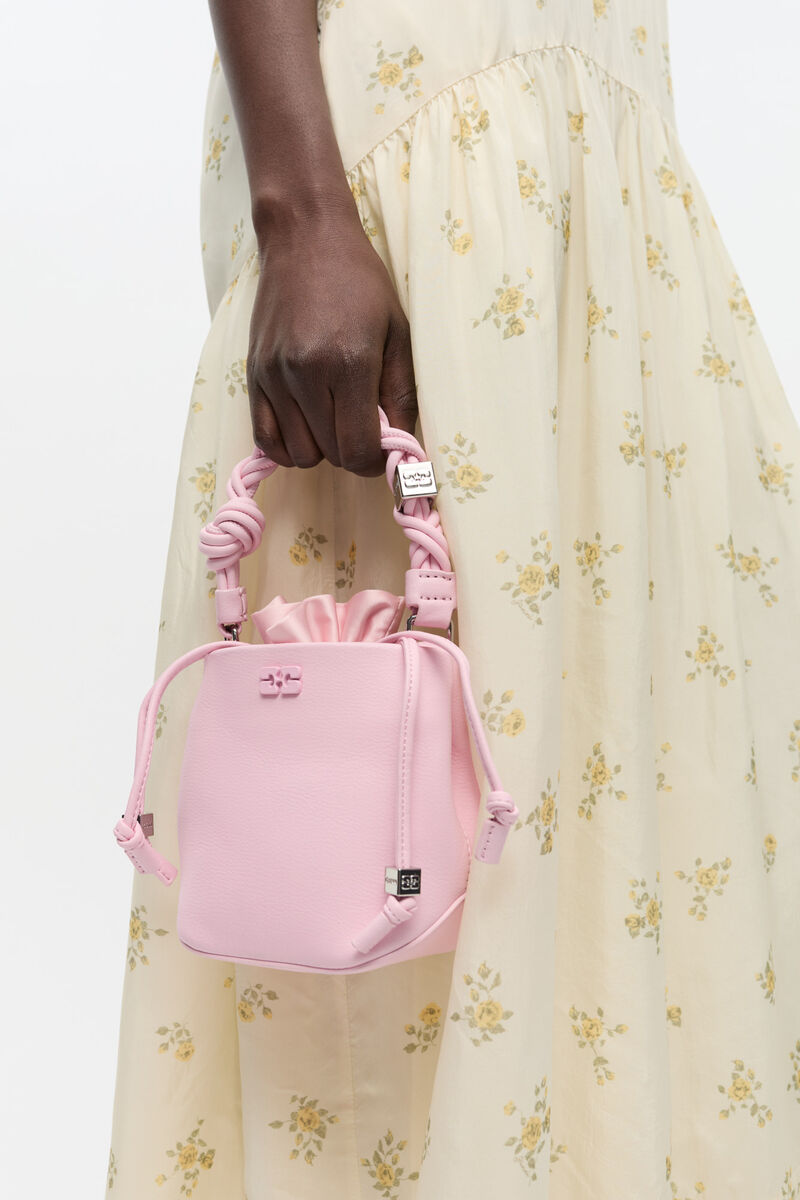 Pink Mini GANNI Bou Bucket Bag, Lyocell, in colour Fairy Tale - 2 - GANNI