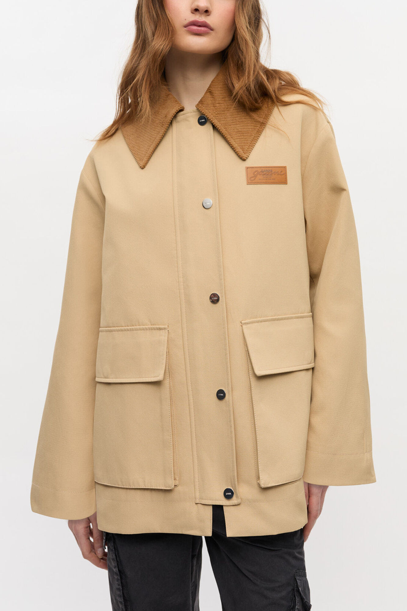 GANNI ベージュ ジャケットTexturedTiestringBlouson Camel Twill Midi Jacket | GANNI US