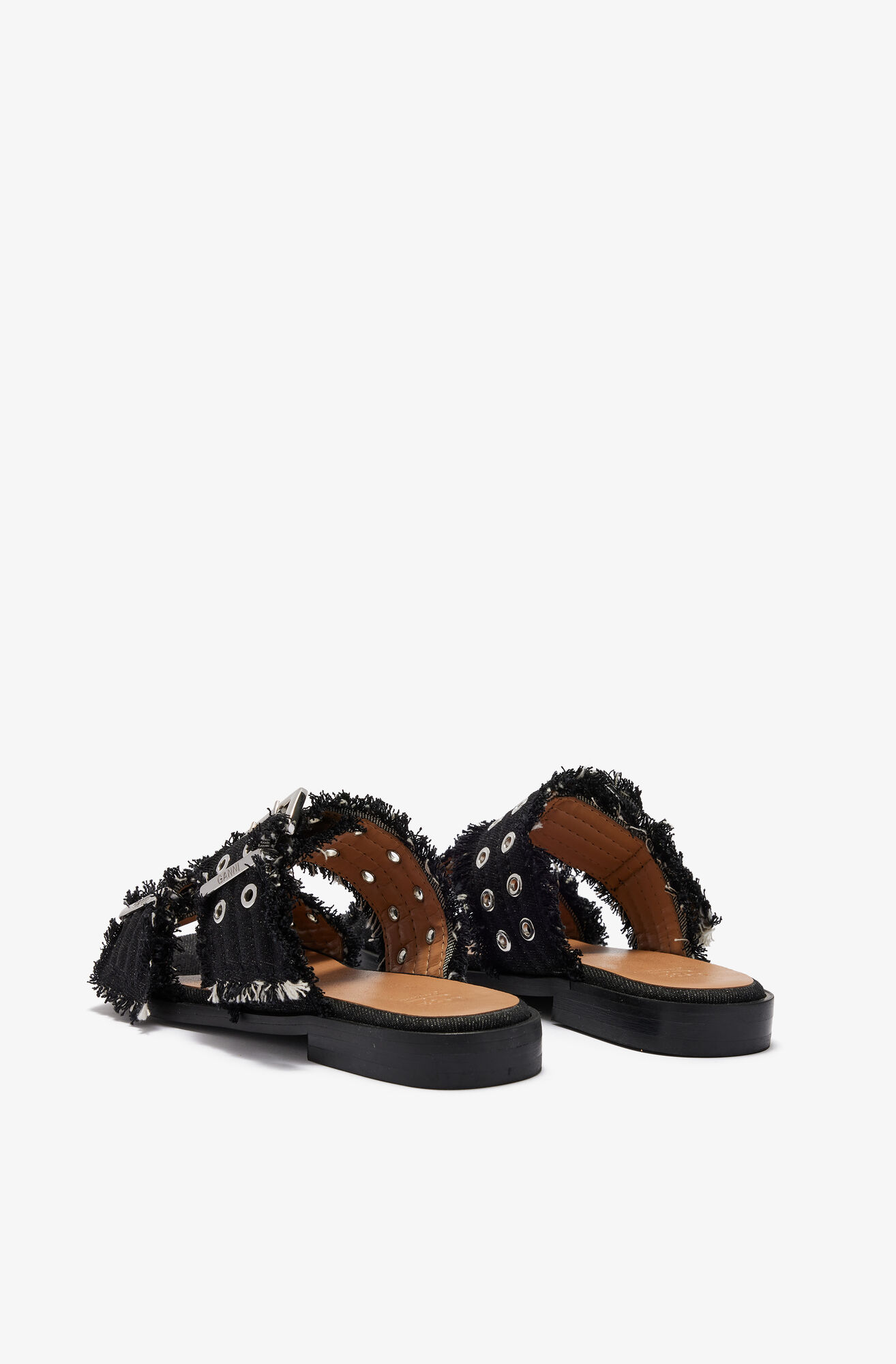 Denim Feminine Buckle Two-Strap Sandals, Recycled Cotton, in colour Black - 3 - GANNI