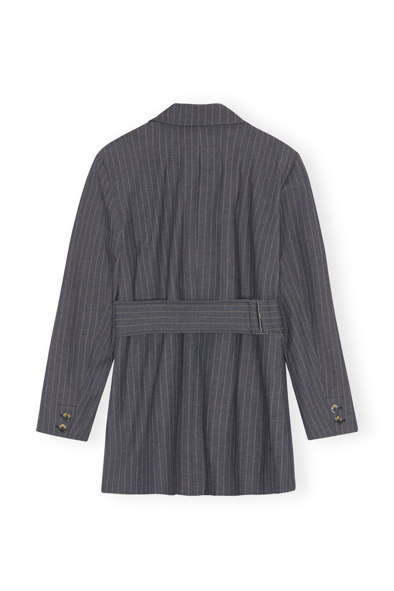 Stripe Belt blazer, Elastane, in colour Sky Captain - 2 - GANNI