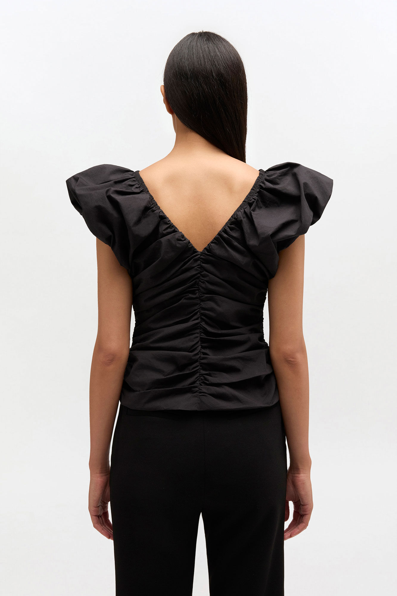 Black Ruched Top, in colour Jet Black - 3 - GANNI