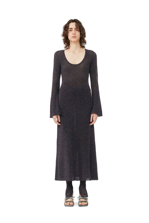 Ganni Sparkle Rib Knit Long Sleeve Maxi Dress