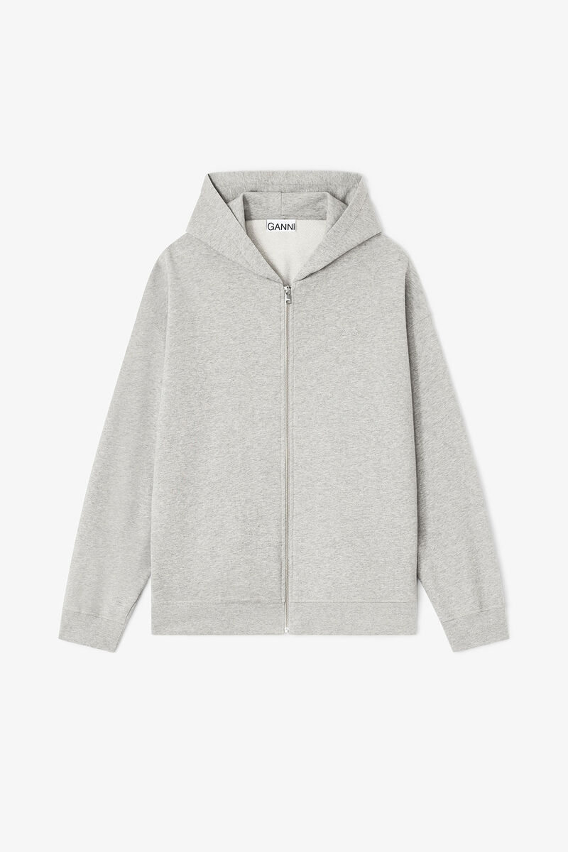 Grey Teddy Zip Hoodie, Cotton, in colour Paloma Melange - 1 - GANNI
