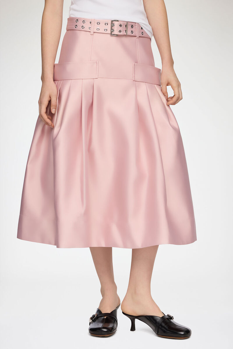 Skirt in Duchesse Satin, Recycled Polyester, in colour Potpourri - 2 - GANNI