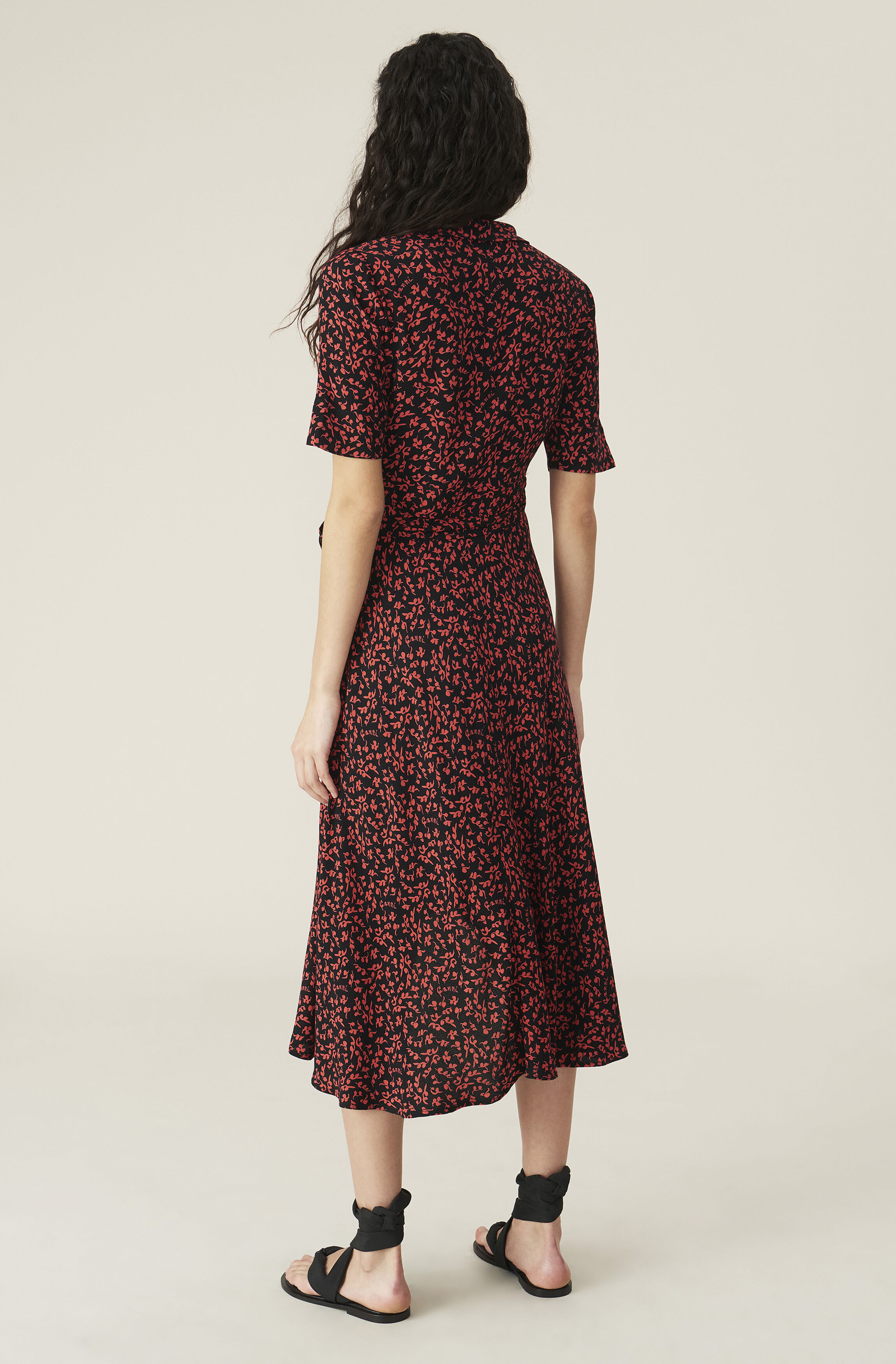 ganni printed crepe wrap dress