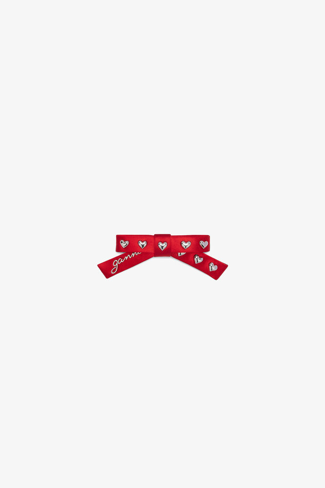 Red Eyelet Bow Barrette, Mars Red