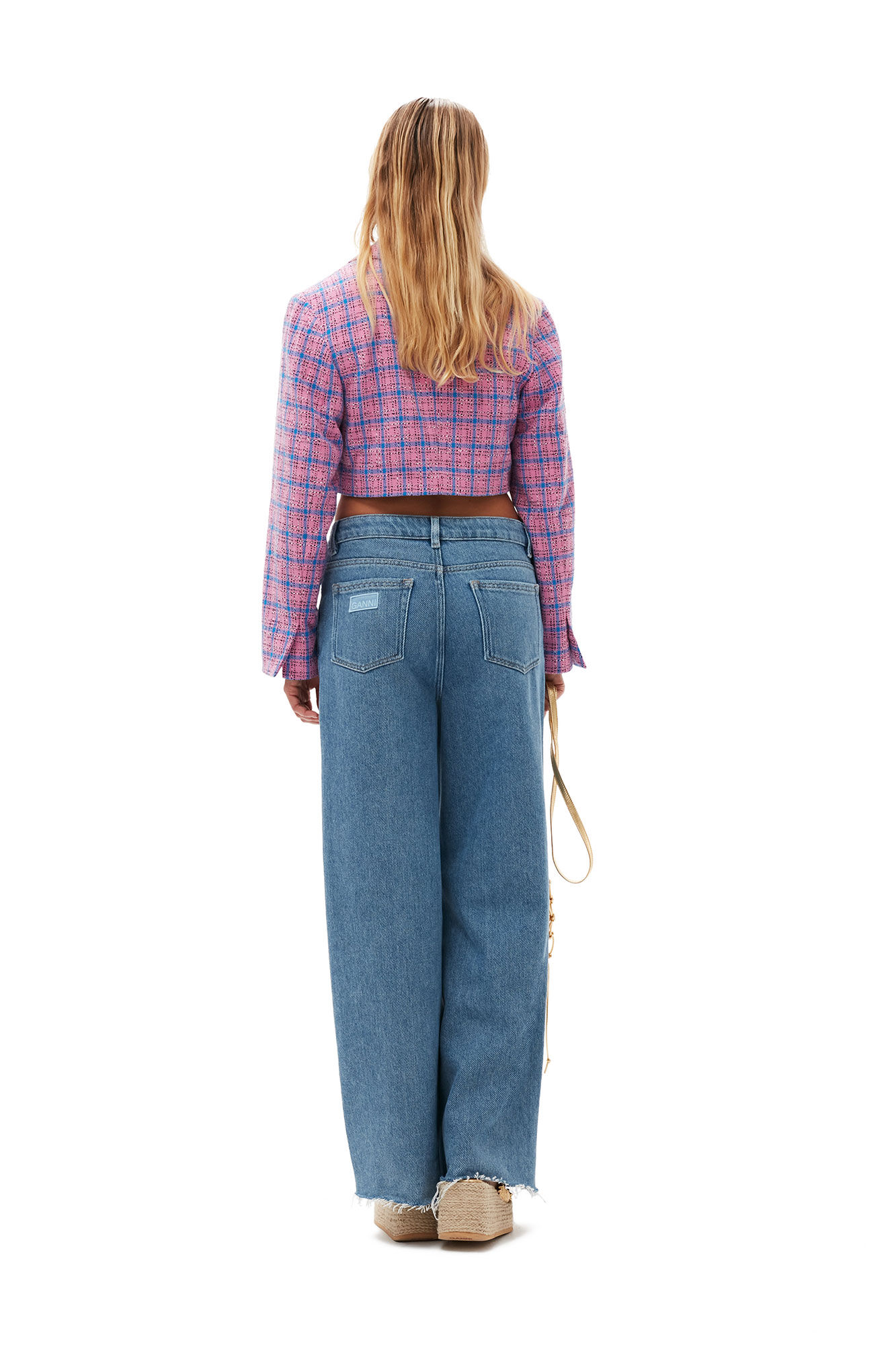 Heavy Denim Wide Drawstring Jeans, Cotton, in colour Light Blue Stone - 5 - GANNI
