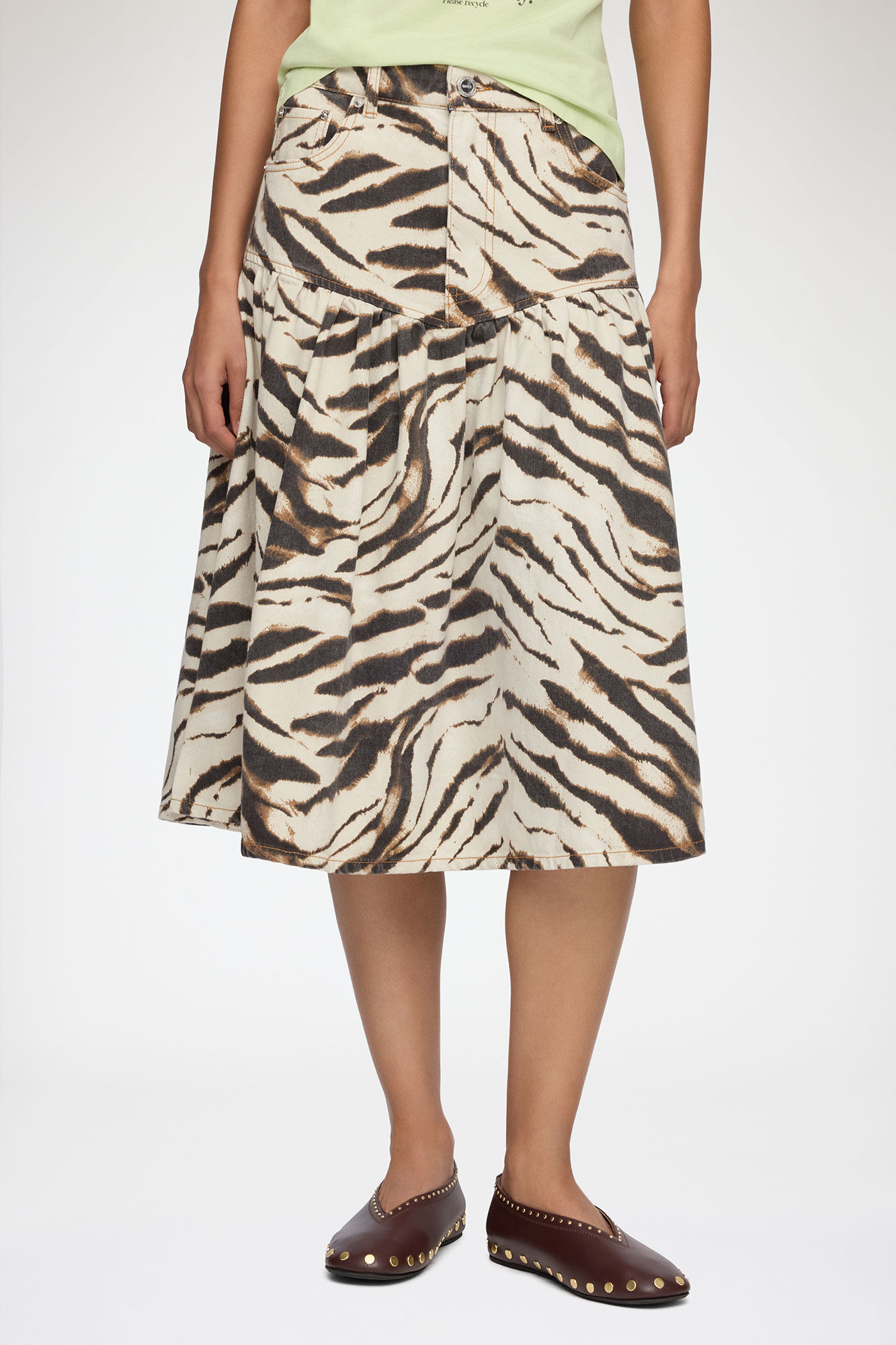Skirt in Printed Denim, Organic Cotton, in colour Egret - 2 - GANNI