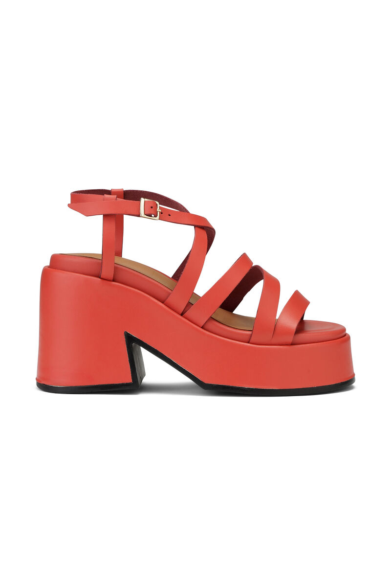 Chunky Heeled Sandals, Calf Leather, in colour Paprika - 1 - GANNI
