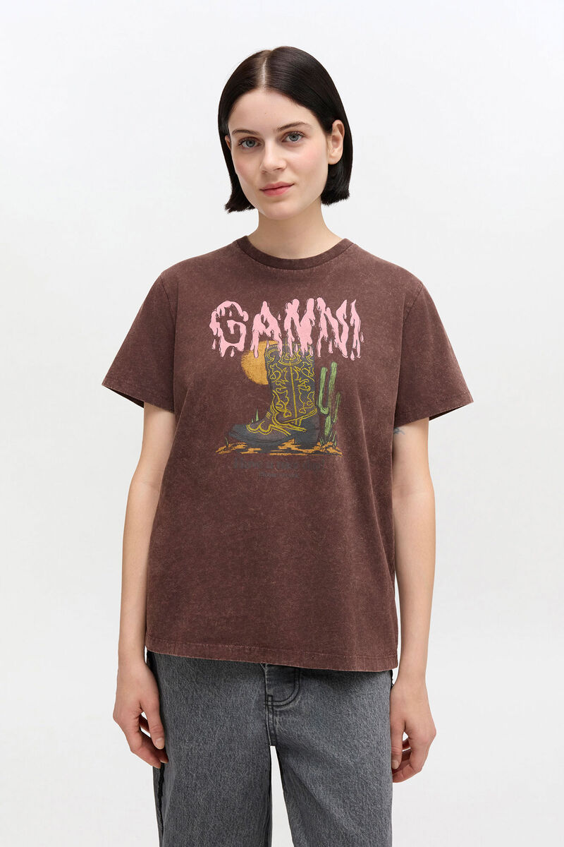 Vintagetvättad t-shirt, in colour Chocolate Plum - 1 - GANNI