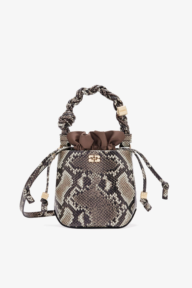 Snake Mini GANNI Bou Bucket Bag, Egret