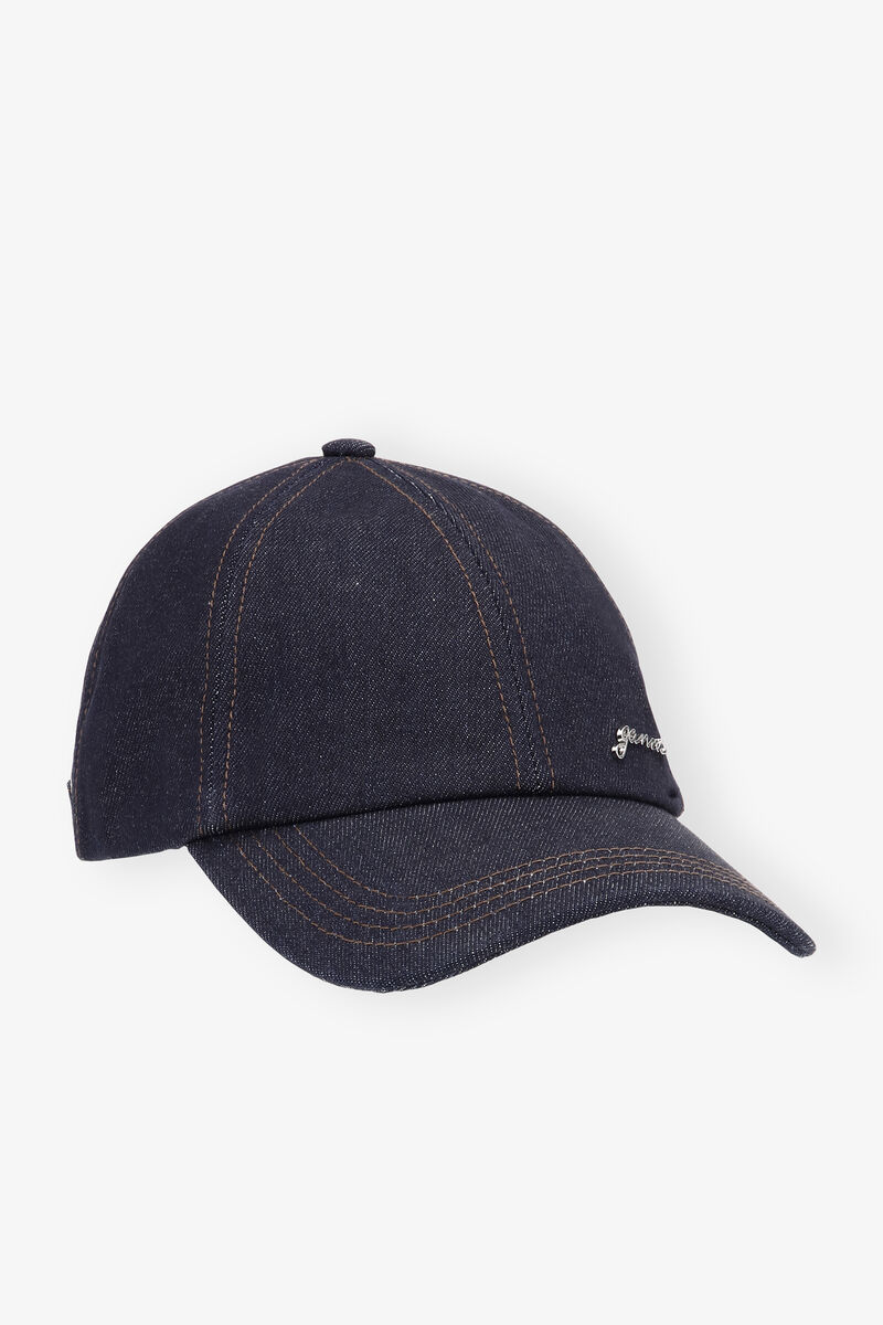 Denim Cap, Recycled Cotton, in colour Dark Navy - 1 - GANNI