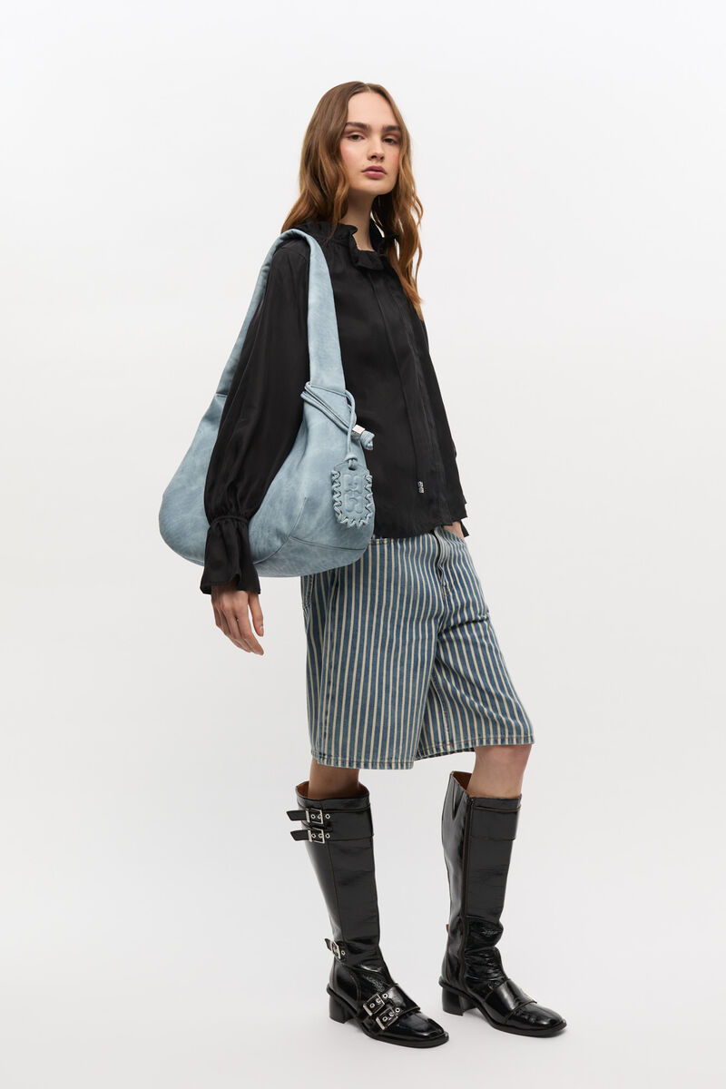 Bleget medium Hobo taske, Polyurethane, in colour Celestial Blue - 1 - GANNI