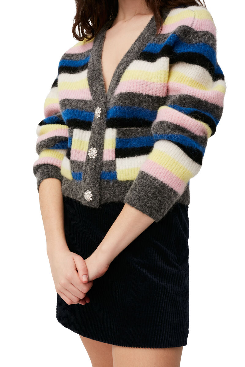 Stripe Wool Cardigan, Alpaca, in colour Nautical Blue - 4 - GANNI