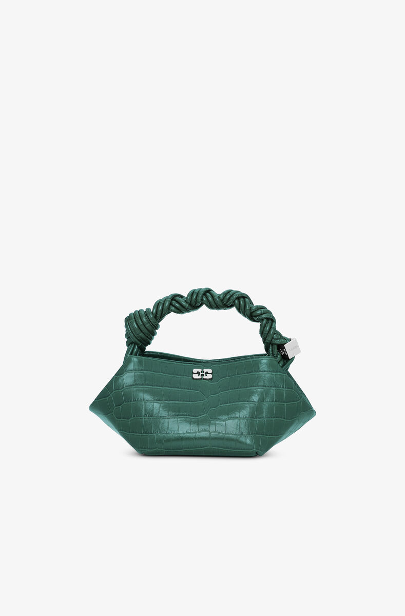 Green Croco Patent Mini GANNI Bou Bag, Lyocell, in colour Pineneedle - 1 - GANNI