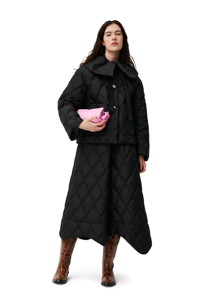 Jupe matelassée en ripstop, Recycled Polyester, in colour Black - 3 - GANNI