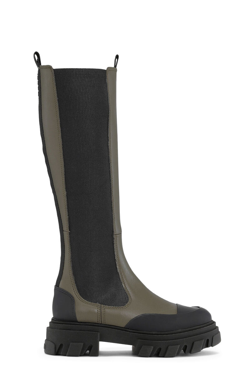 Knee Chelsea Boots, Calf Leather, in colour Kalamata - 1 - GANNI