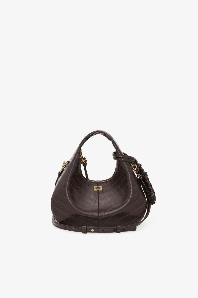 Brown Croco Mini Hobo Bag, Chocolate Fondant