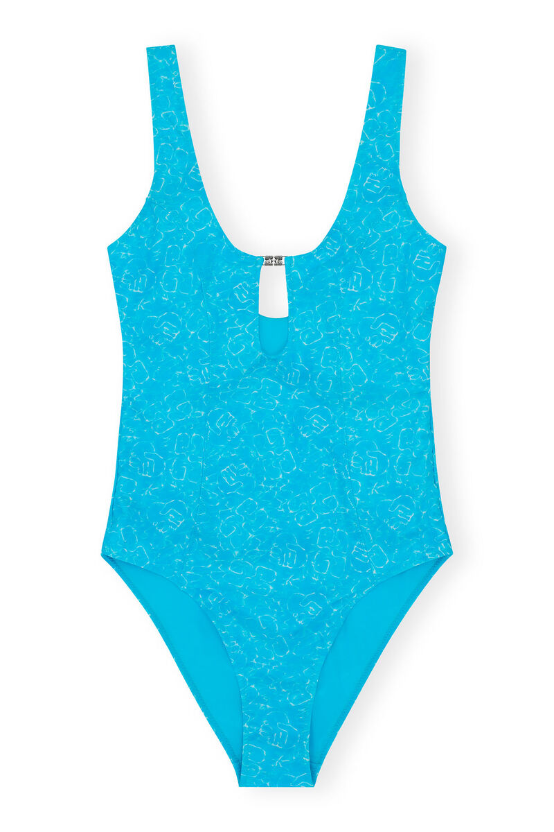 GANNI X ESTER MANAS Printed U-neck Swimsuit, Elastane, in colour Bachelor Blue - 1 - GANNI