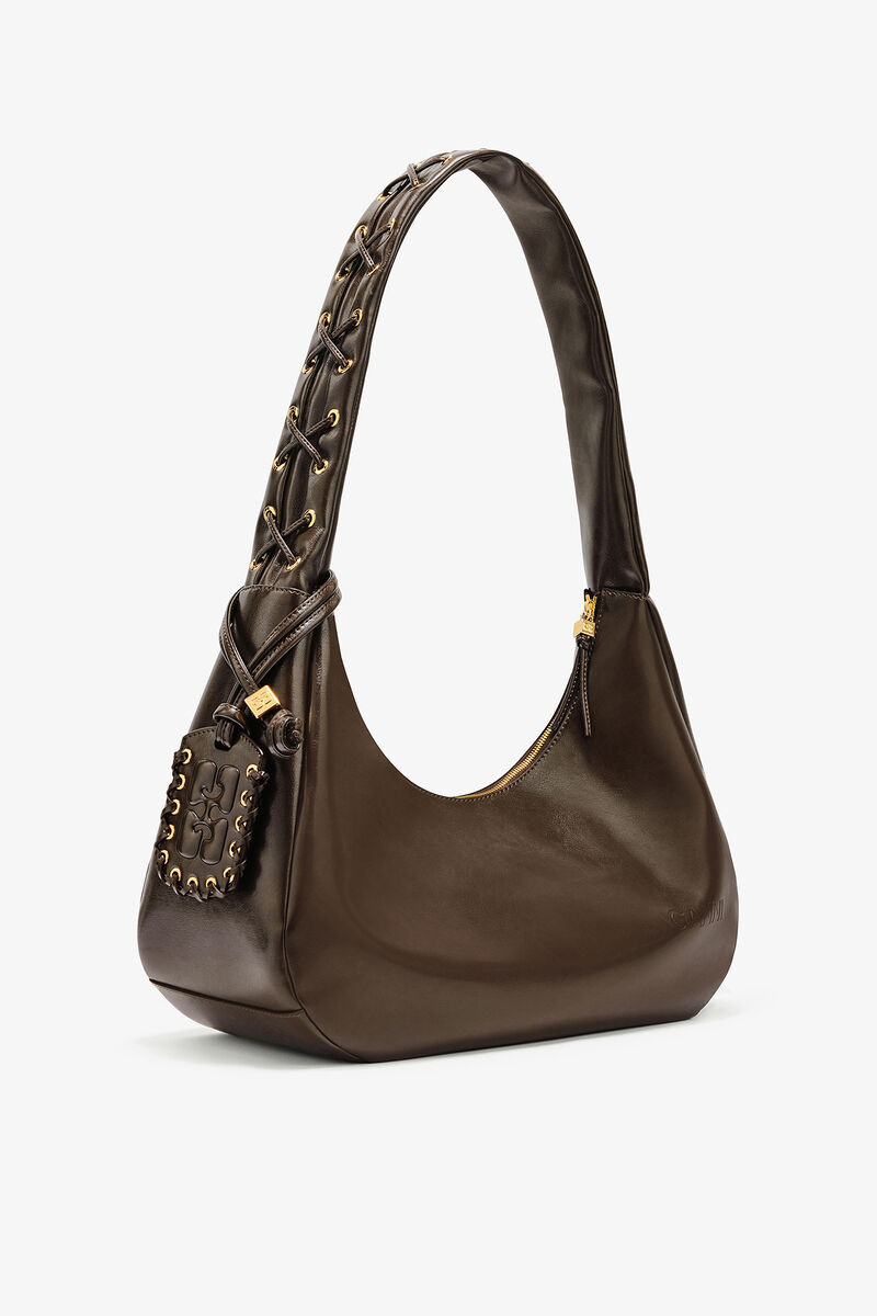 Green Medium Laces Hobo Bag, Polyurethane, in colour Dark Olive - 2 - GANNI