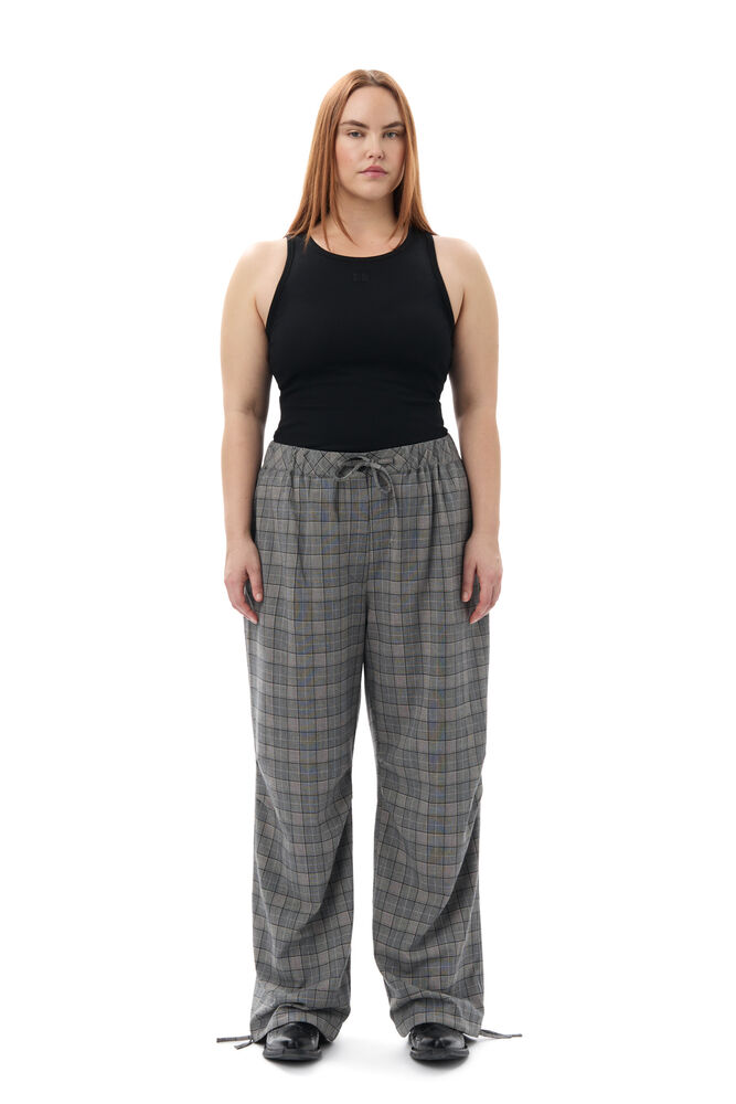 GANNI x Paloma Elsesser Check Mix Drawstring Trousers,Frost Gray