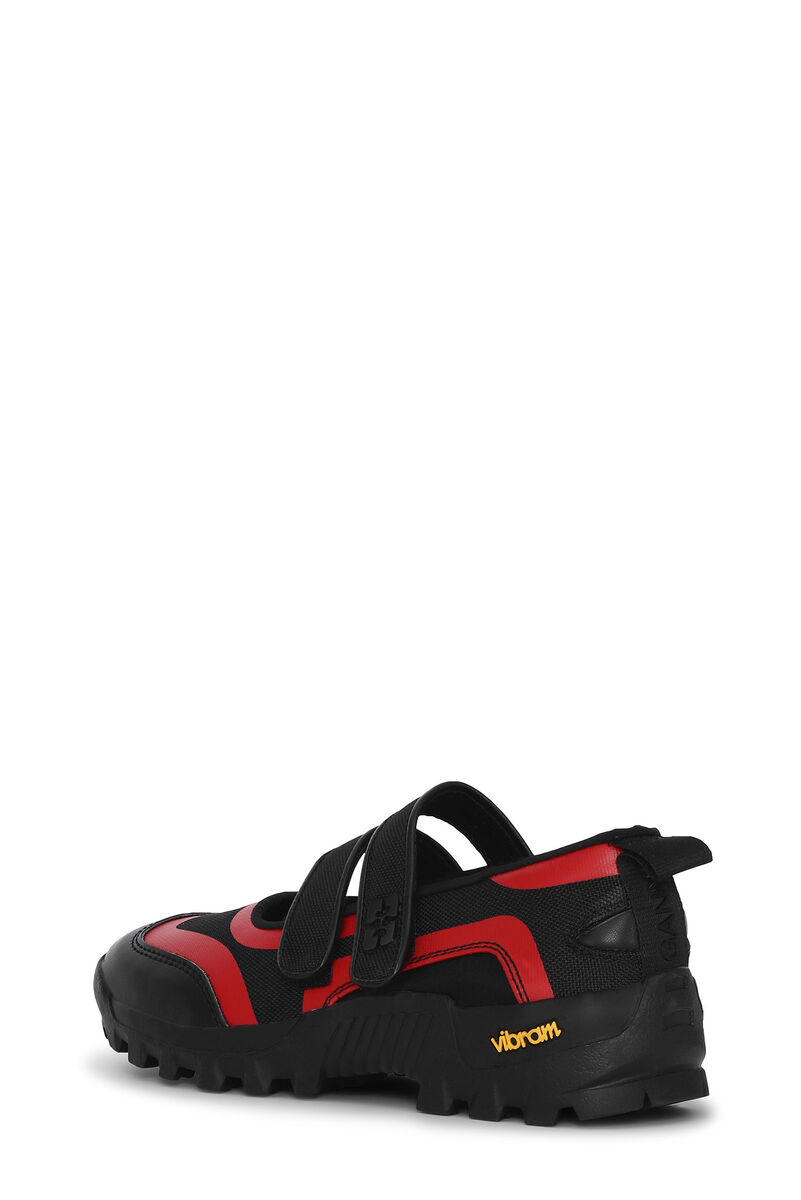 Red Performance Velcro Mary Jane Ballerinas, Polyurethane, in colour Fiery Red - 3 - GANNI