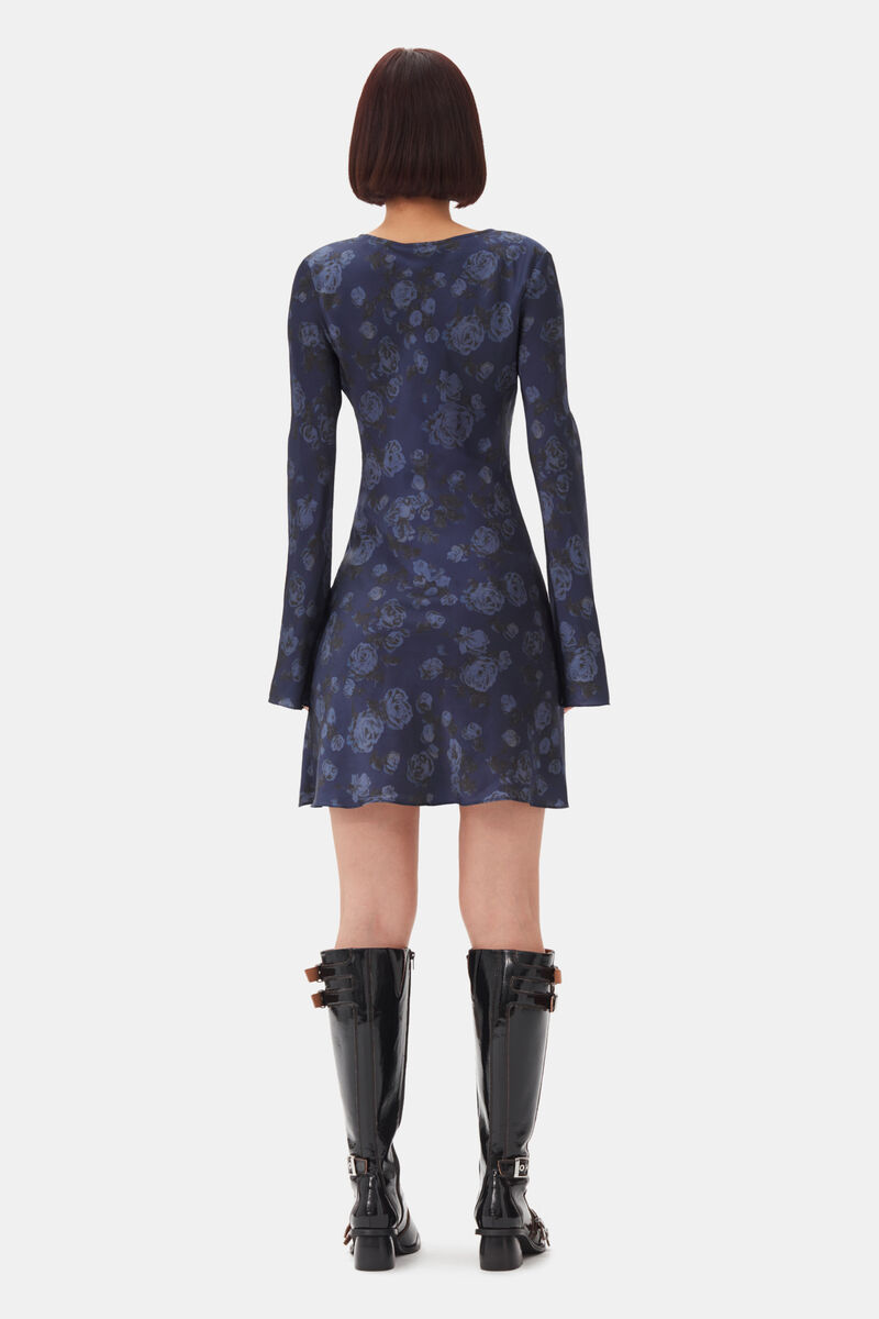 Robe Dark Blue Floral Printed Mini, Spandex, in colour Peacoat - 4 - GANNI
