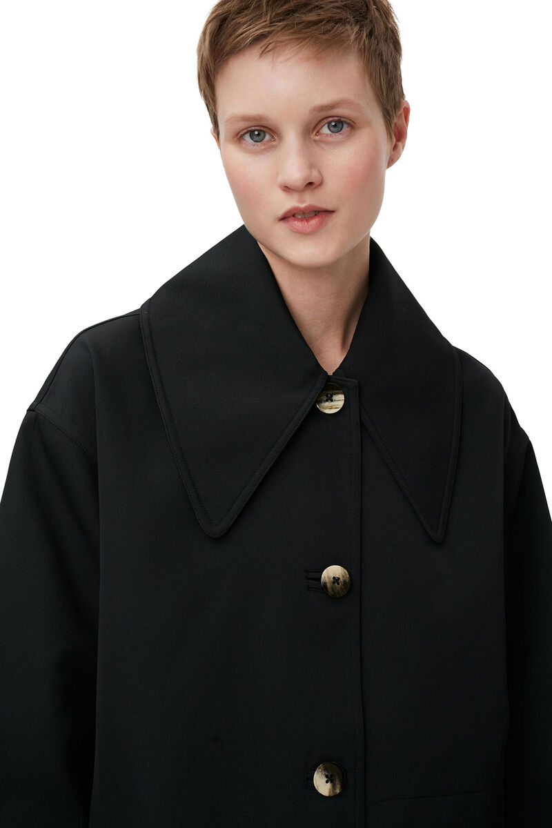 Heavy Twill Oversized Midi Jacket, Recycled Polyester, in colour Black - 3 - GANNI