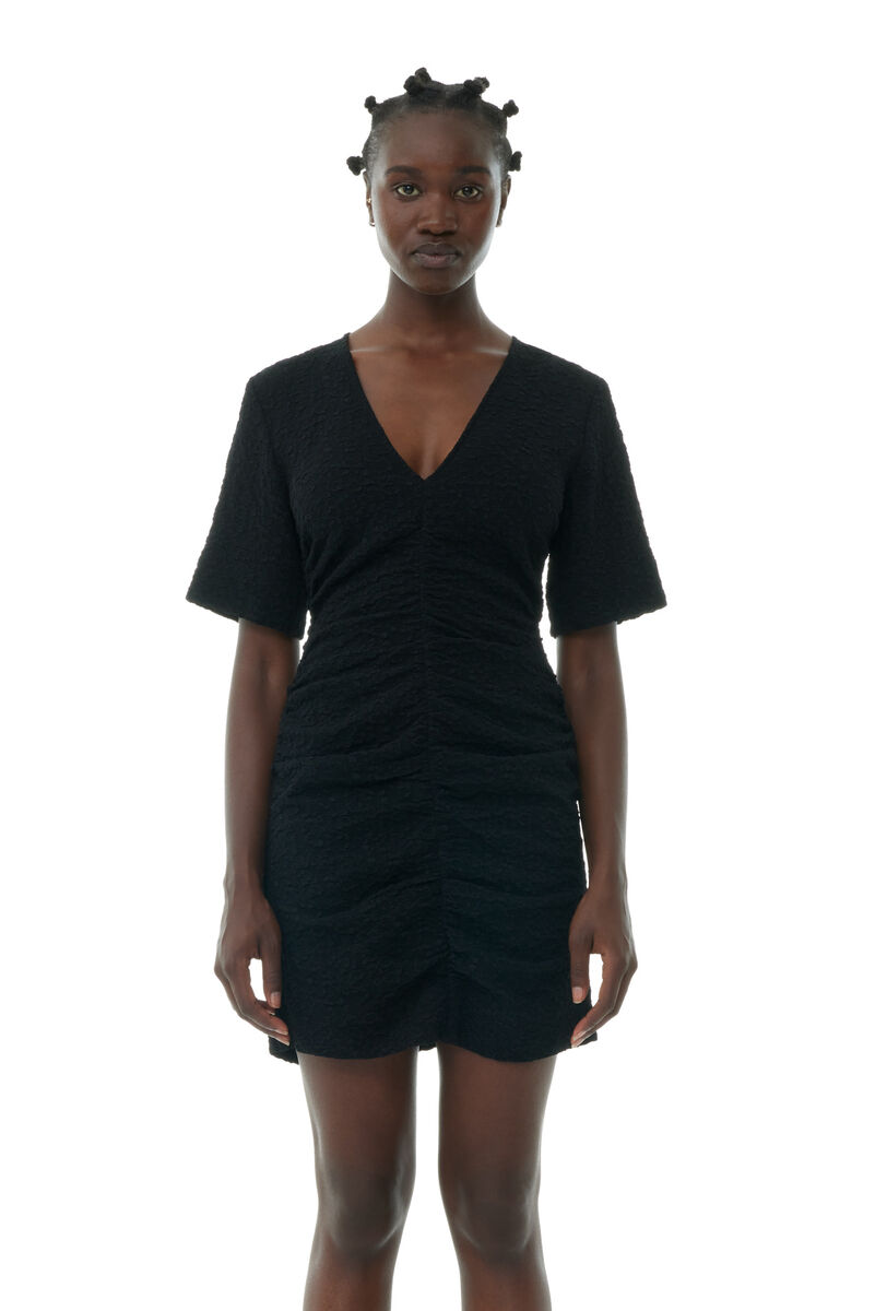 Black Textured Suiting Mini Dress, Polyester, in colour Black - 2 - GANNI
