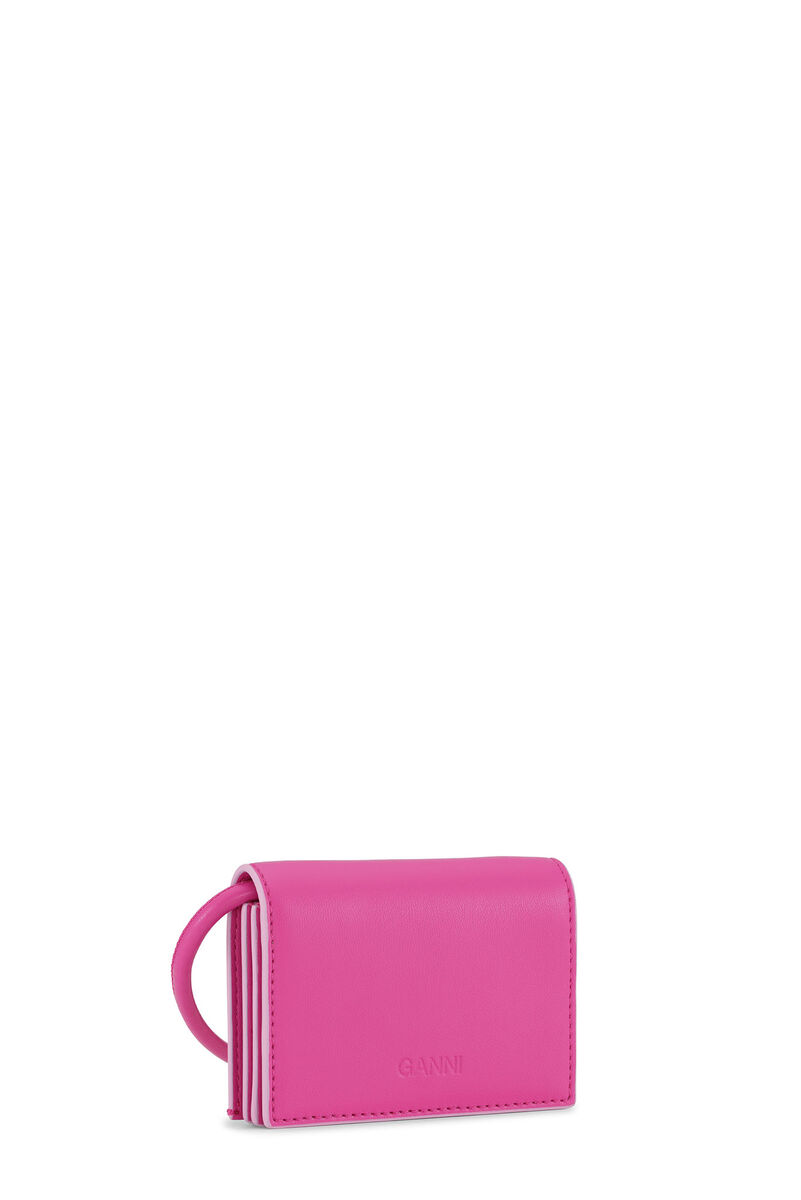 Pink GANNI Bou Wallet On Strap, Polyester, in colour Shocking Pink - 2 - GANNI