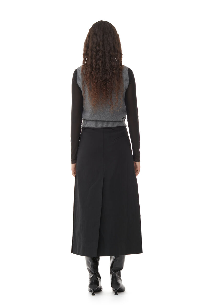 Black Cotton Suiting Maxi Slit Skirt, Cotton, in colour Black - 3 - GANNI
