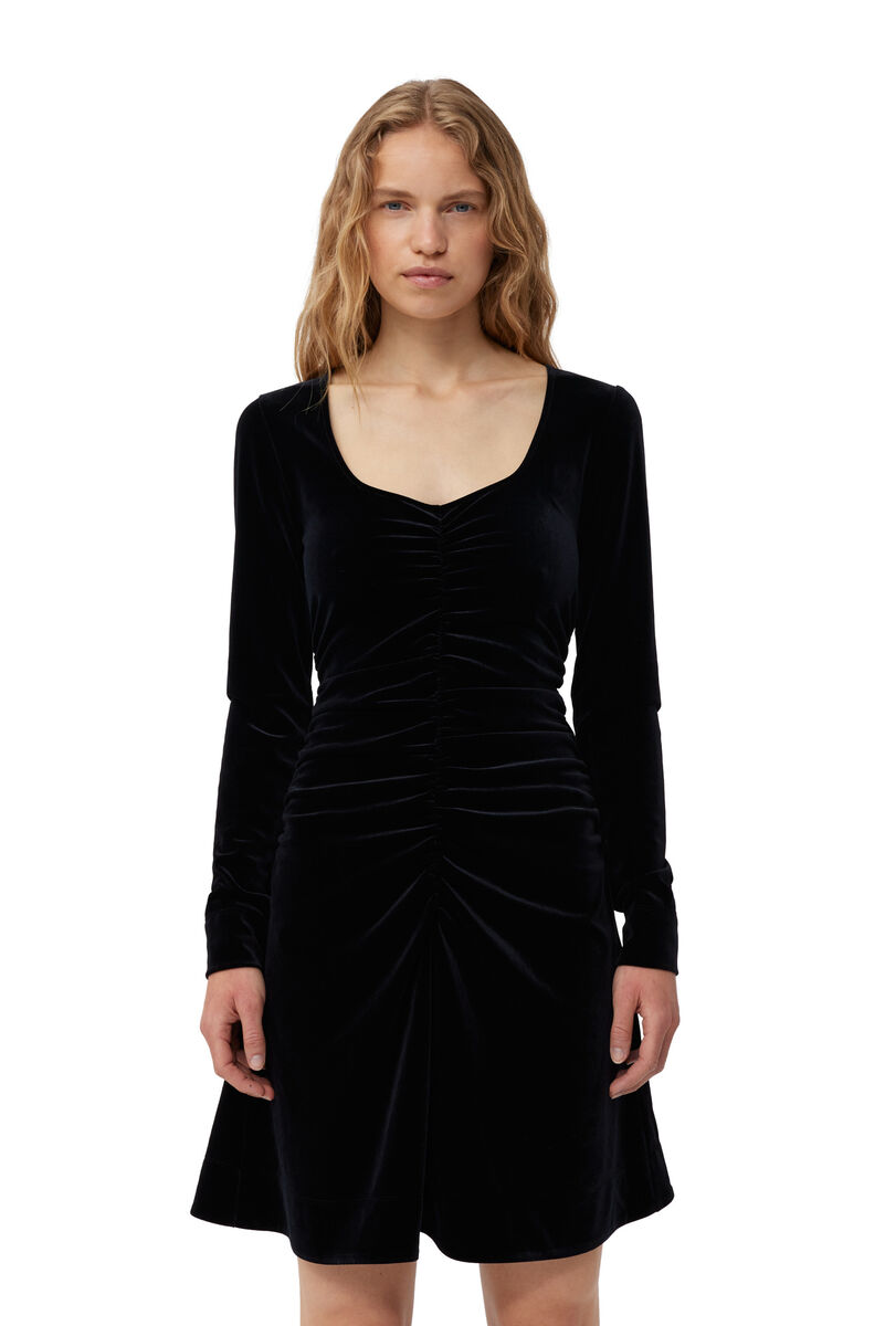 Black Velvet Jersey Mini Dress, Recycled Polyester, in colour Black - 4 - GANNI