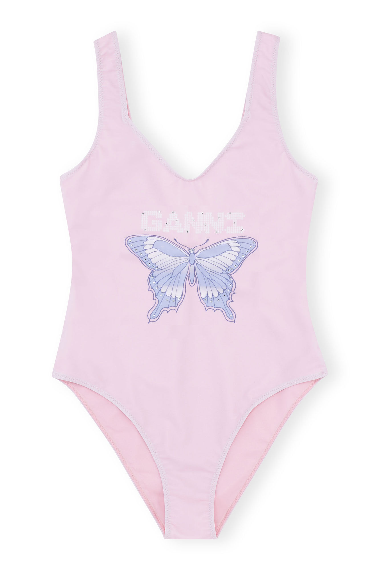 Graphic Deep Cut Swimsuit, Elastane, in colour Light Lilac - 1 - GANNI