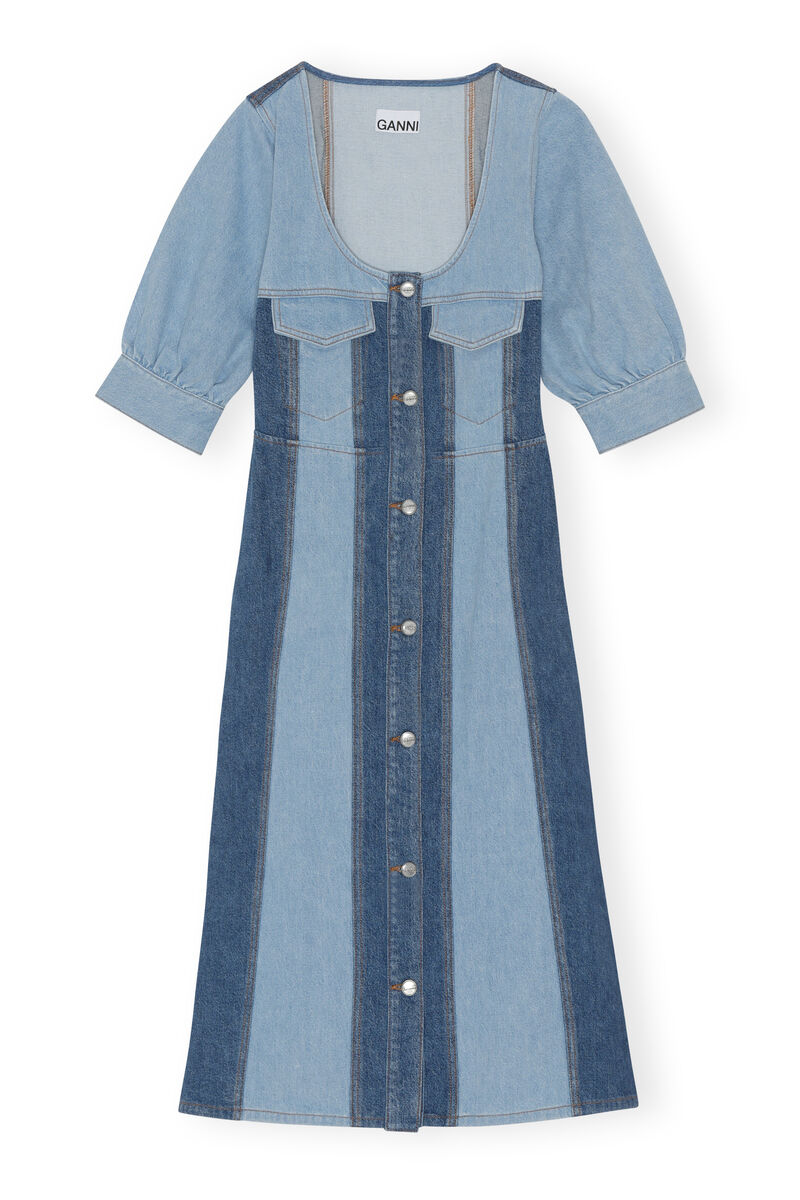 Denim Midi Dress, Cotton, in colour Denim - 1 - GANNI