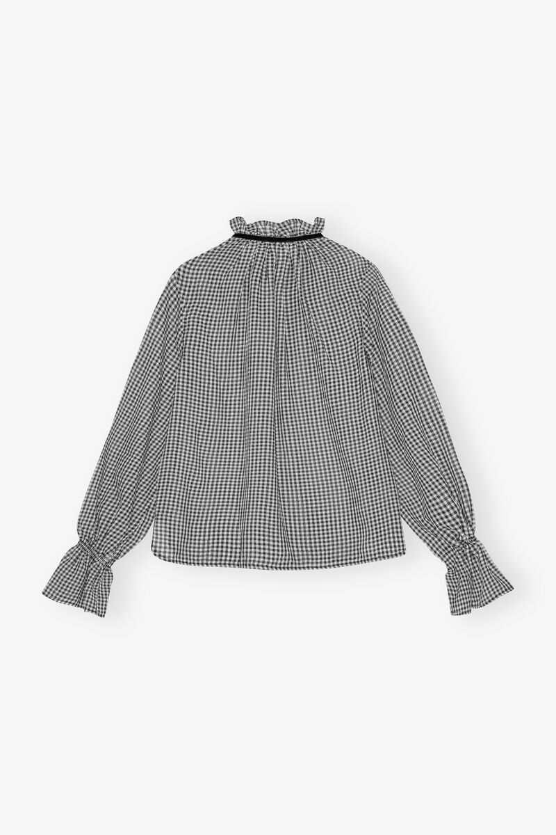 Sheer Check Tie String Shirt, Recycled Polyester, in colour Black - 2 - GANNI