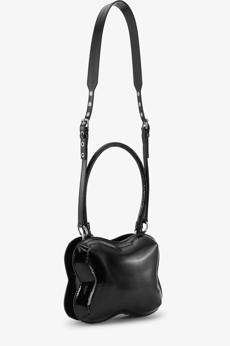 Black Patent Butterfly Bag, Polyester, in colour Black - 2 - GANNI