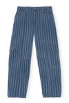Stripe Denim Cargo Pants, Cotton, in colour Tint Wash - 1 - GANNI