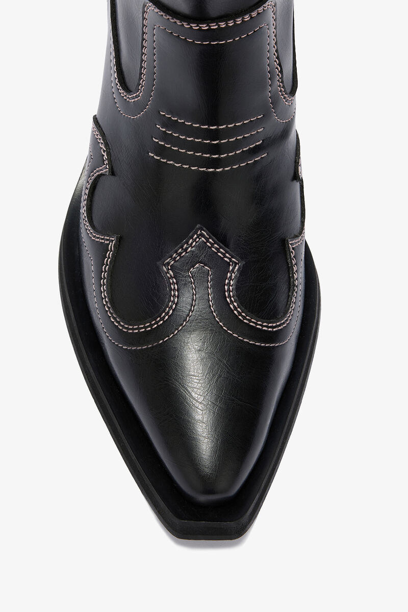 Low Shaft Embroidered Western Boots, Polyurethane, in colour Black/Pink - 3 - GANNI