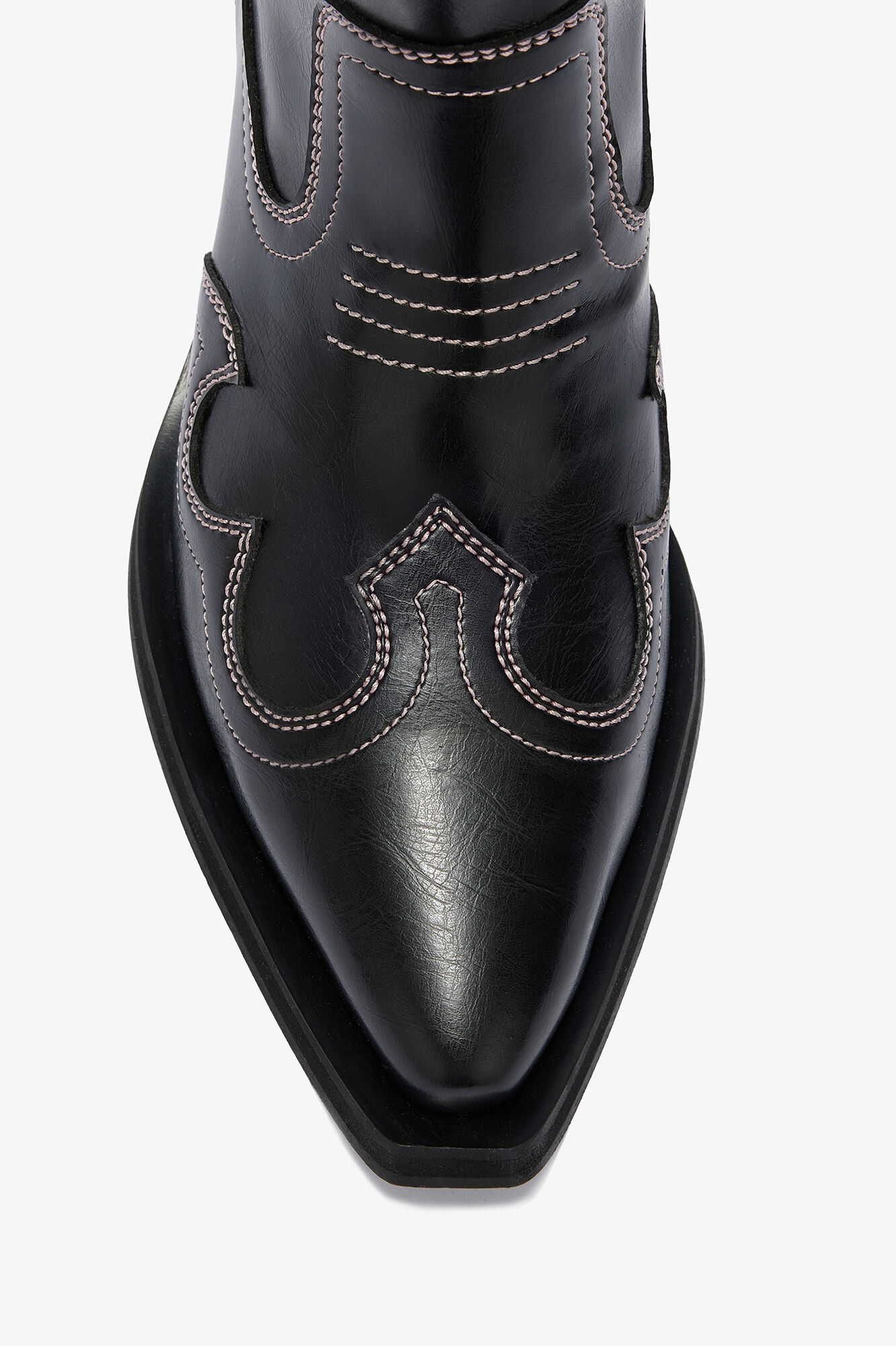 Low Shaft Embroidered Western Boots, Polyurethane, in colour Black/Pink - 3 - GANNI