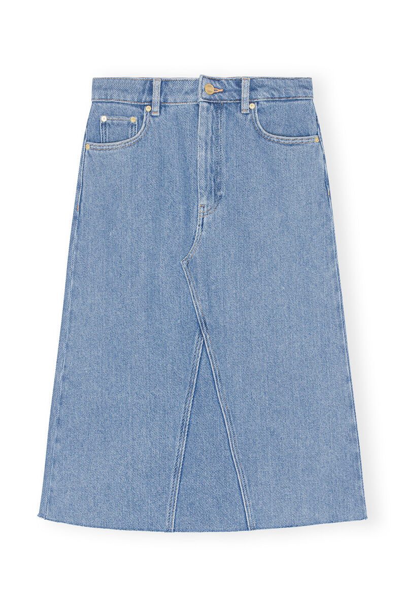 Midikjol i kraftig denim, Cotton, in colour Light Blue Stone - 1 - GANNI