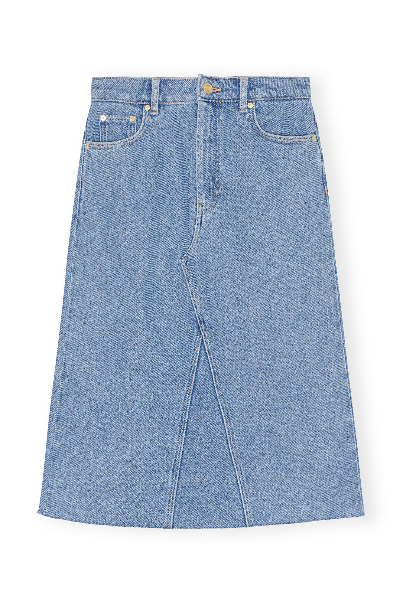 Midikjol i kraftig denim, Cotton, in colour Light Blue Stone - 1 - GANNI
