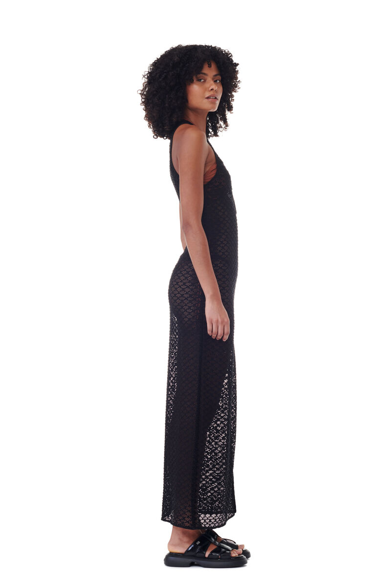 Black Mesh Lace Long Kleid, Elastane, in colour Black - 3 - GANNI